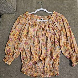 Cupcakes and Cashmere Boho Orange Red Off The Shoulder Puff Sleeve Top Large